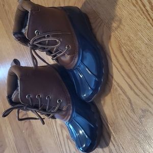 Girls Navy and Brown Rain duck Boots